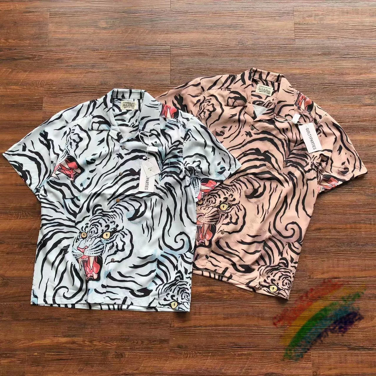 

Гавайская пляжная рубашка Wacko Maria с тонкими карманами для мужчин и женщин, Высококачественная рубашка с лацканами и принтом тигра и биркой