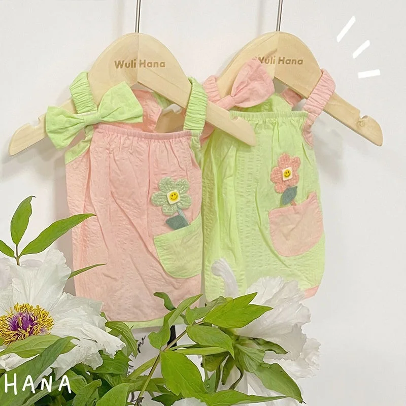 

Dog Pet Clothing Suspender Dress for Dogs Clothes Cat Small Flower Pocket Cute Spring Summer Green Girl Yorkshire Accessories
