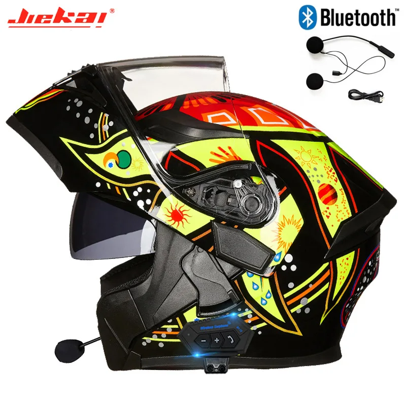 New JIEKAI Full Face Vintage Bluetooth Motorcycle Helmet Men Women Summer Retro Motocross Racing Modular Flip Up Capacete Moto enlarge