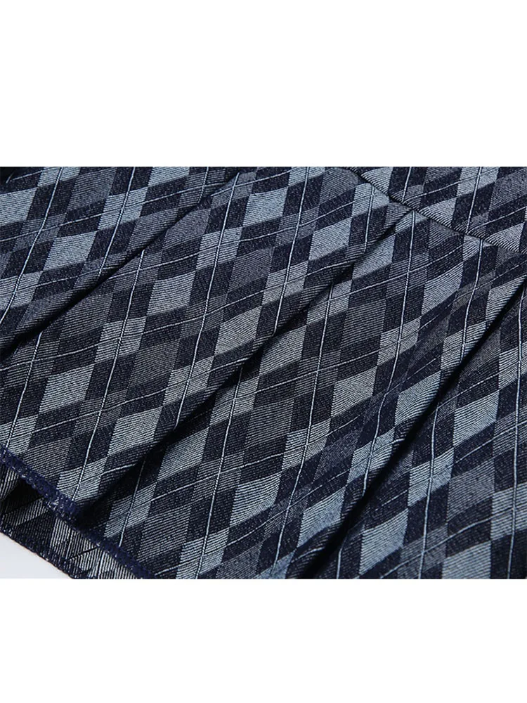 Женская джинсовая плиссированная мини-юбка с высокой талией трапециевидная