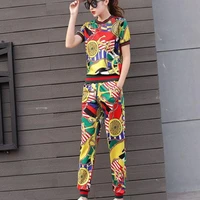 spring and summer sport suit ms long sleeve three piece printing leisure brim two piece with short sleeves