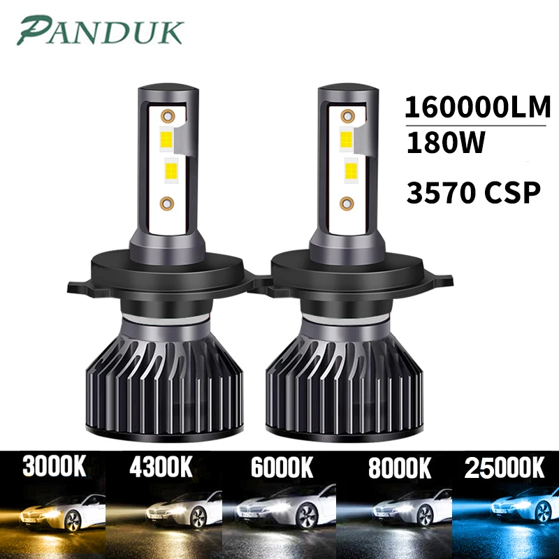 Лампы PANDUK H7 Светодиодный Turbo 160000LM 180W 3570 Chips H1 H4 светодиодный лампы 4300K 6000K 8000K 80000LM 80W