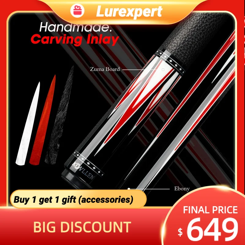 

KONLLEN Billiard Cue Stick 13mm Tip Carbon Fiber Shaft Inlay Pool Cue Stick 4 Pieces In 1 Butt Kit with Extension Technolog Kit