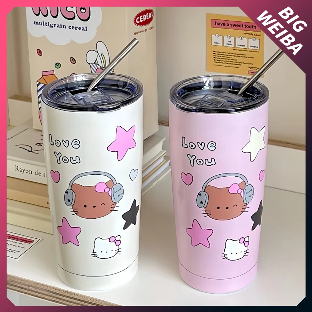 

580Ml Sanriod Hello Kitty Mug Vacuum Flasks Sippy Cup Travel Portable Large Capacity Stainless Steel Thermal Bottle Water Cup
