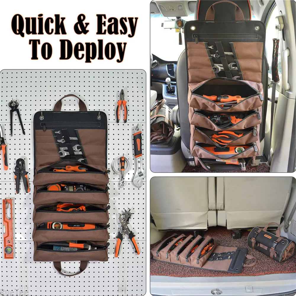 Сверхмощный вощеный холст рулон инструментов 15 карманов свернутая сумка для