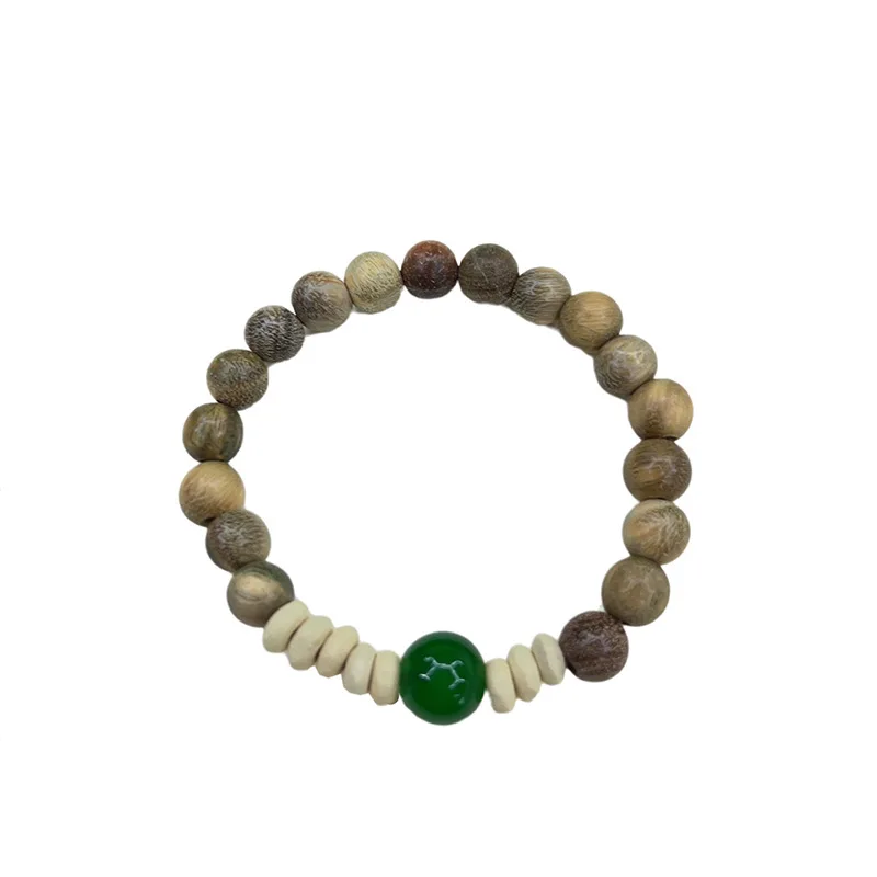 

New Elastic Retro Green Sandalwood Beaded Couple's Bracelet With Retro Temperament And Versatile Bracelet