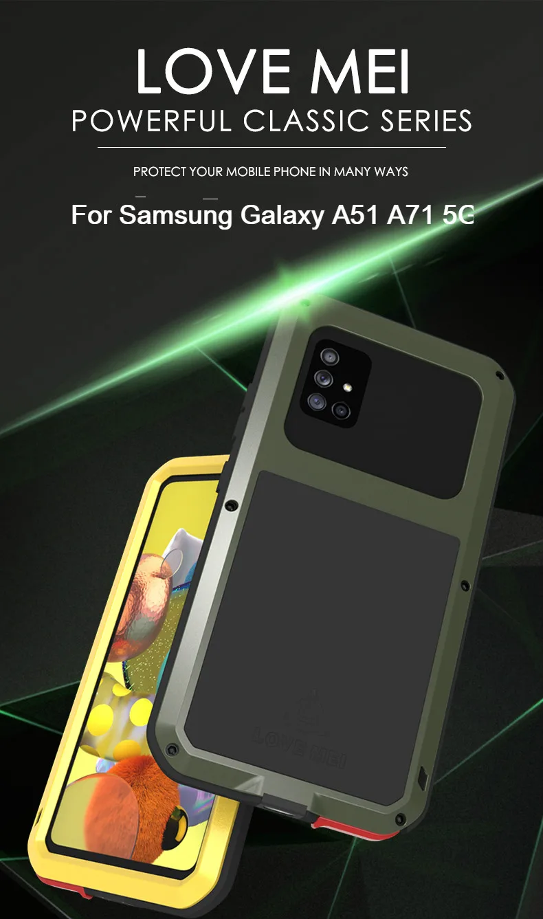

Чехол для Samsung Galaxy A51, A71, Оригинальный чехол для телефона LOVE MEI, мощный противоударный металлический армированный водонепроницаемый чехол для телефона Galaxy A71, A51