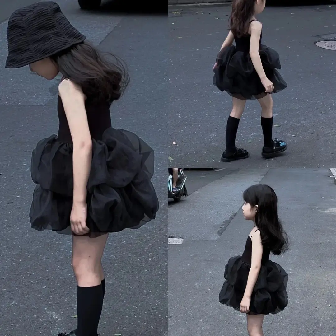 

Girls Party Dresses Sling Ball Gown square collar Ball Gown Puff Sleeve Clothing for girls Dress for baby Children "s Clothing