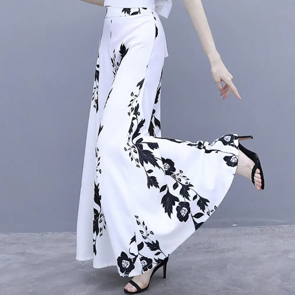 

Casual Floral Pattern High Waist Women Pants Wide Leg Trousers Straight Loose Type