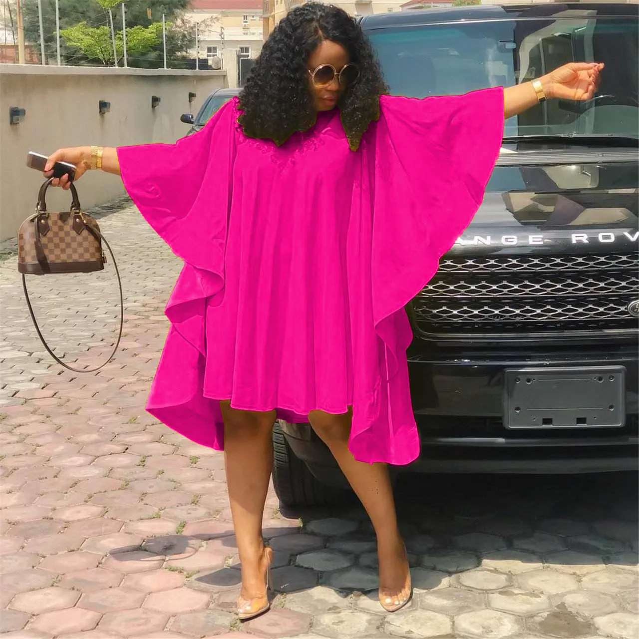 

Chocomist Dresses Casual Solid Loose Butterfly Sleeves Women Midi Dress