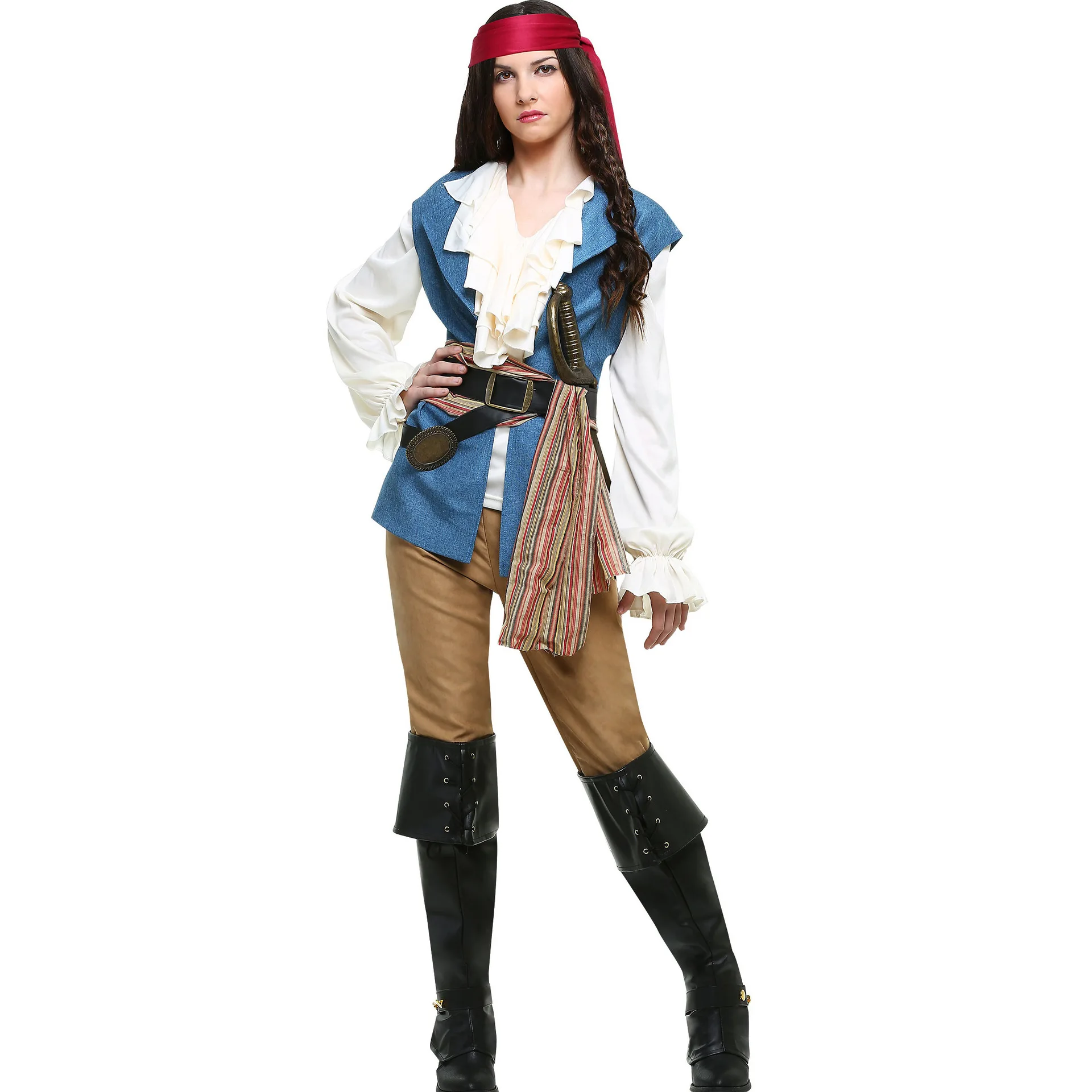 

M-XL женский костюм для косплея капитана пирата на Хэллоуин, полный комплект для взрослых пиратов Карибского моря, маскарадный костюм
