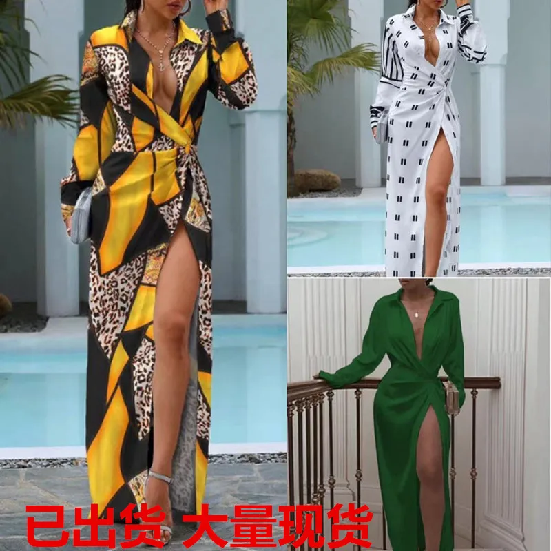 

Women 'S Self-Tie Slit Long-Sleeved Printed Dresses