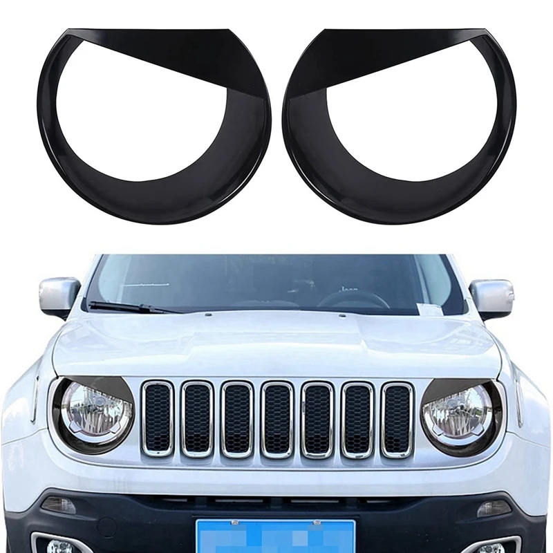 

Angry Eyes Front Headlight Bezels Trim Cover for Jeep Renegade 2015 2016 2017 2018 (Black)