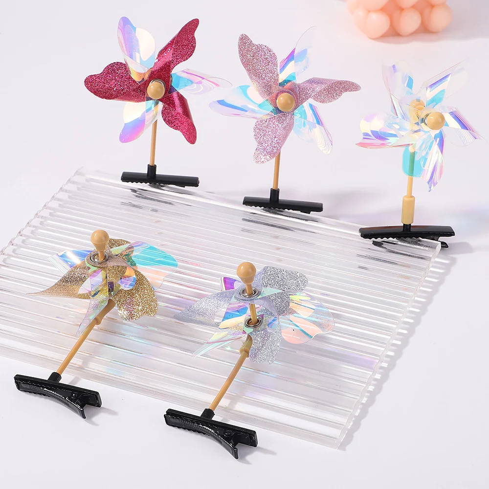 

2Pcs Colorful Windmill Hairpins Rotatable Little Girls Taking Photo Hair Clip Y2K Style Barrettes Windmill Headwear for Kids