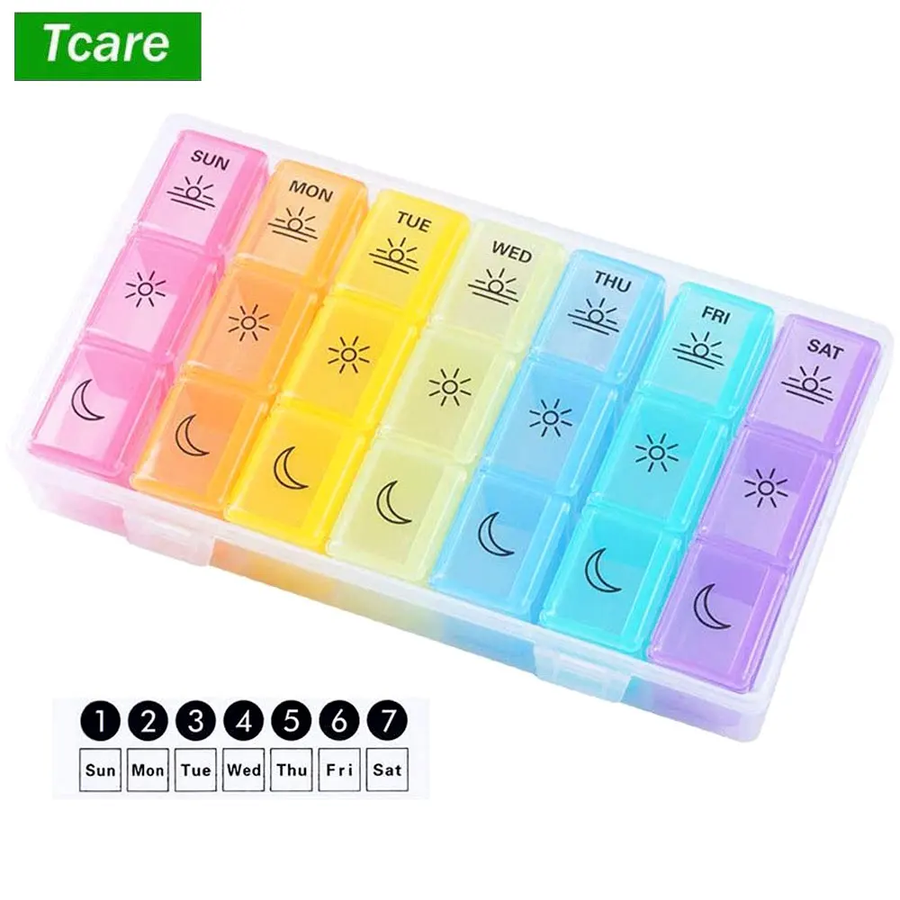 

Weekly Pill Organizer, 3-Times-A-Day 7 Day Pill Box Large Compartments Pill Case Medication Reminder Portable Travel Containers