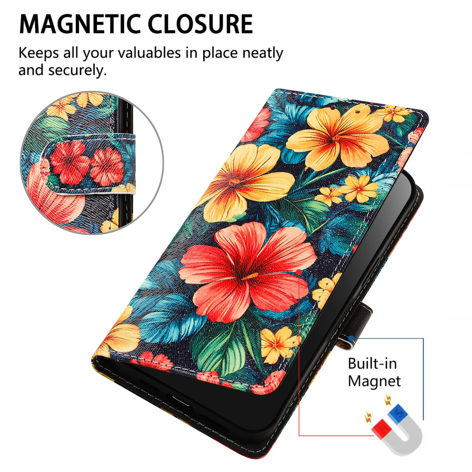 Фото Чехол для телефона с цветочным принтом для ZTE Blade A75 Pro A76 A56 A36 V80 Vita V70 Max V60 Design V50 A35E A55 A54, кожаный чехол-кошелек с откидной крышкой №4