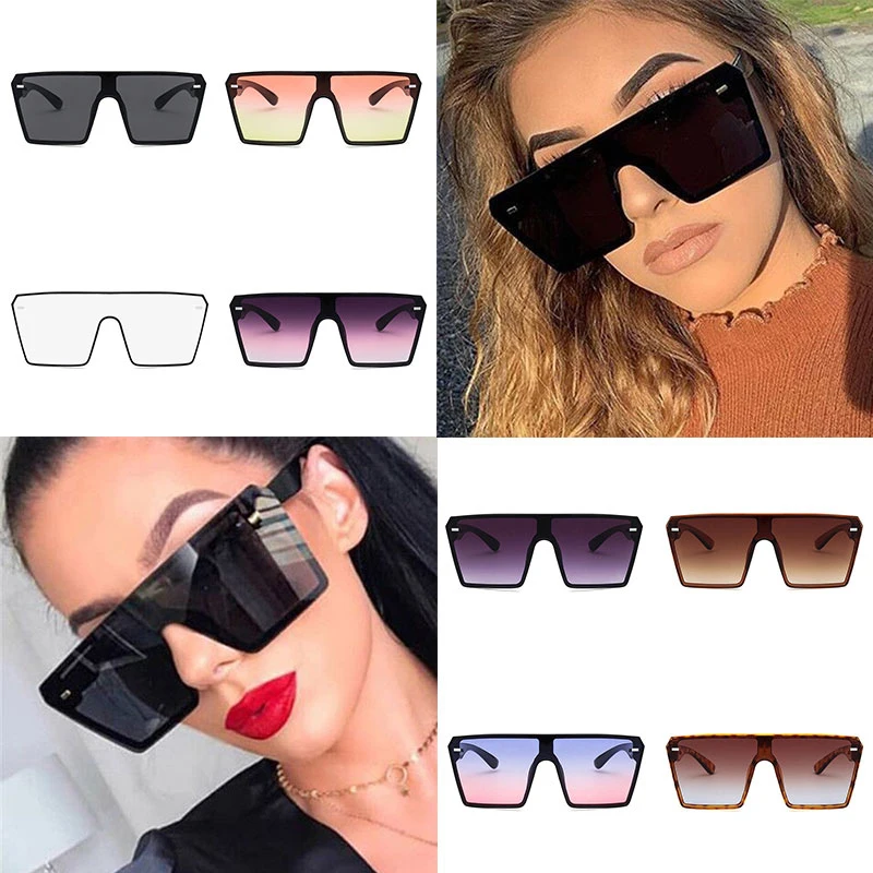 

Vintage Oversized Square Sunglasses Men Women Brand Designer Flat Top Fashion One Piece Lens Sun Glasses Women For Female Shades