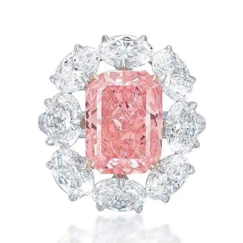 

2022 New Arrivals Luxury Big Pink Silver Color Rings For Women Wedding Engagement Finger Jewelry Unique Personalized Gift