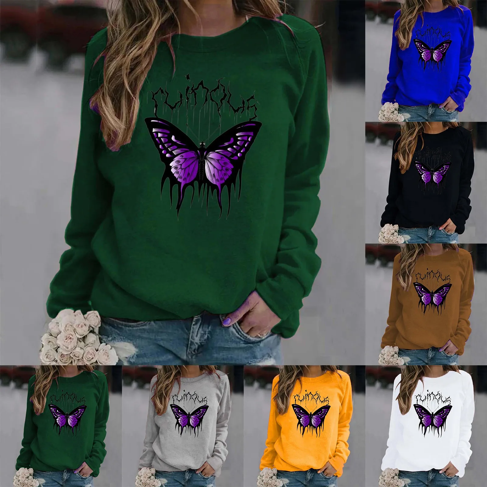 

Womens Print O Neck Sweatshirt Round Neck Fit Pullover Tops Casual Long Sleeve Workout Shirts Loose Athletic Jacket with Hoodie