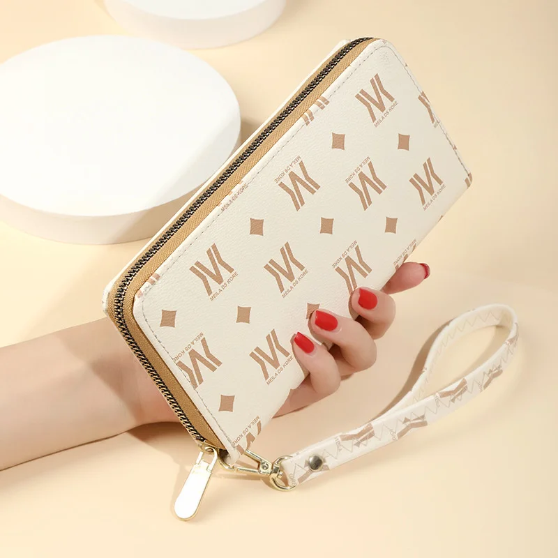 Wallet women's long printed letter zipper handbag large capacity wrist band mobile phone bag pure