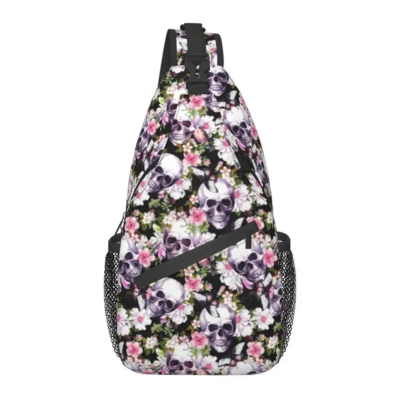 

Personalized Floral Skulls Pattern Sling Bags for Men Cool Shoulder Chest Crossbody Backpack Travel Hiking Daypack