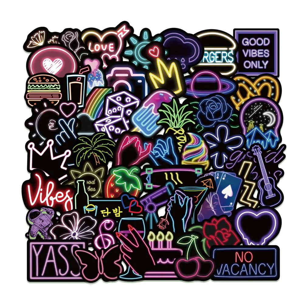 

10/30/50PCS Cartoon Neon Light Small Fresh Aesthetic Stickers Travel Mobile Phone Laptop Graffiti Decals Cool Stickers Wholesale