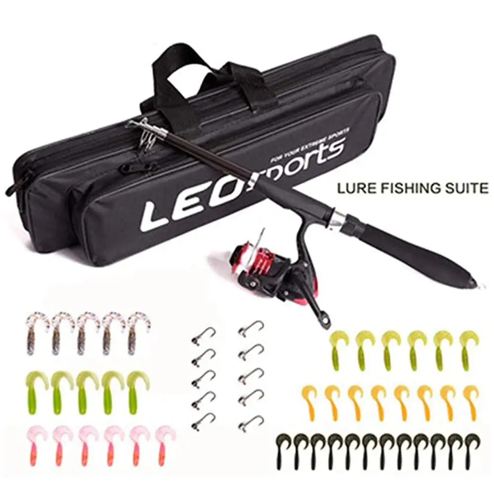 

Portable Telescopic Fishing Rod Set With Carry Bag Fake Hook Fishing Reel For Saltwater Freshwater