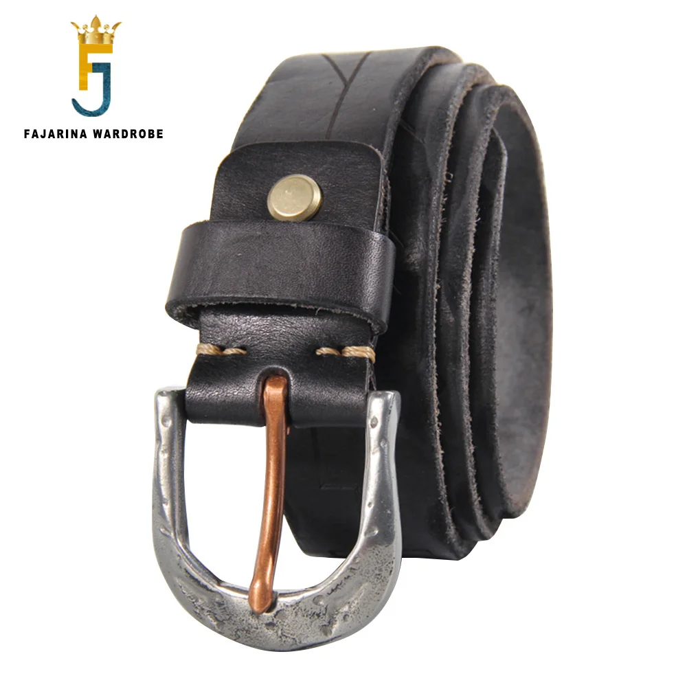 FAJARINA Top Layer Cowskin Belt Stainless Steel Buckle Male Men's Cowhide Leather Thickened Pure Belts 10 Years Use N17FJ1209