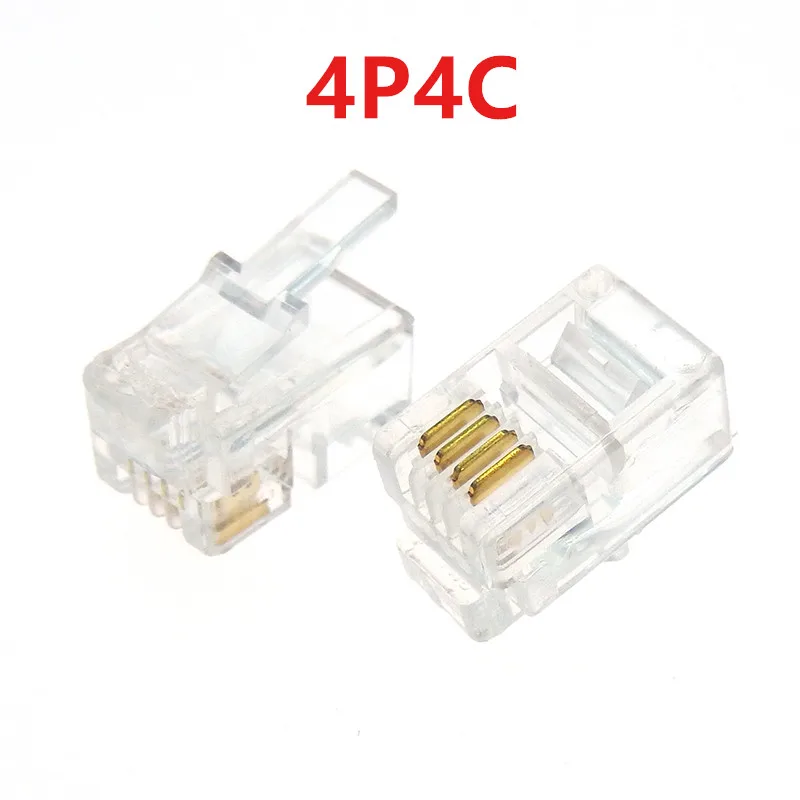 50Pcs Crystal Head RJ11 4P4C Modular Plug Gold Plated Brand New Network Connectors