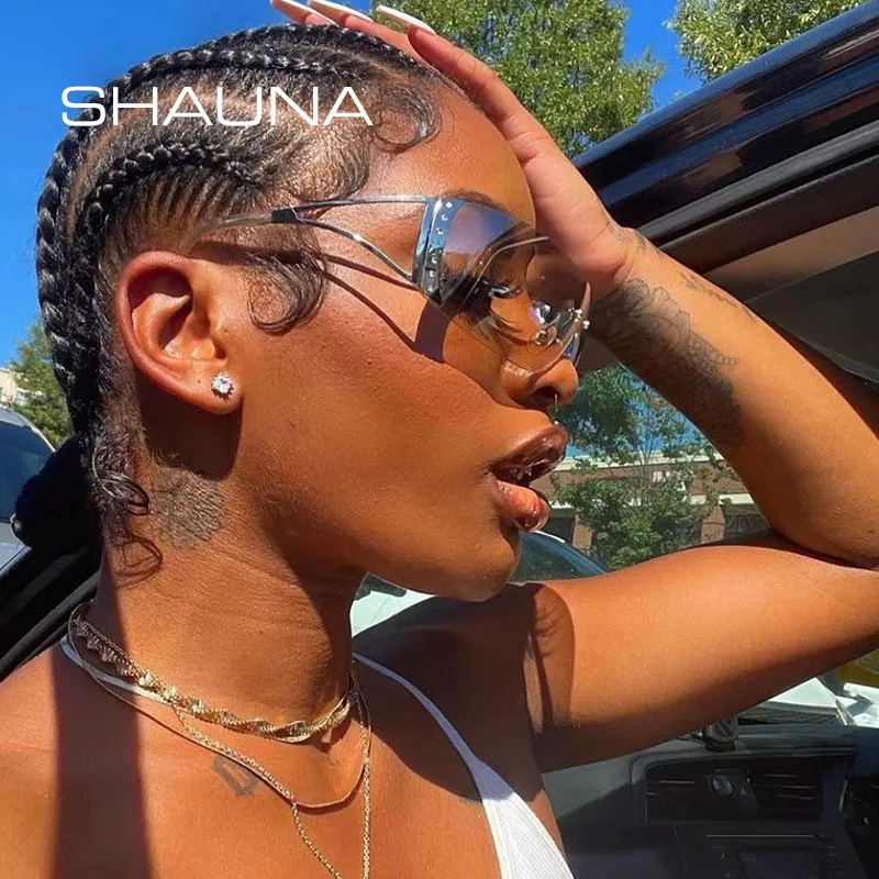 

SHAUNA Fashion Crystal Y2K Sunglasses Trending One-Piece Rimless Goggle Gradient Sun Glasses UV400