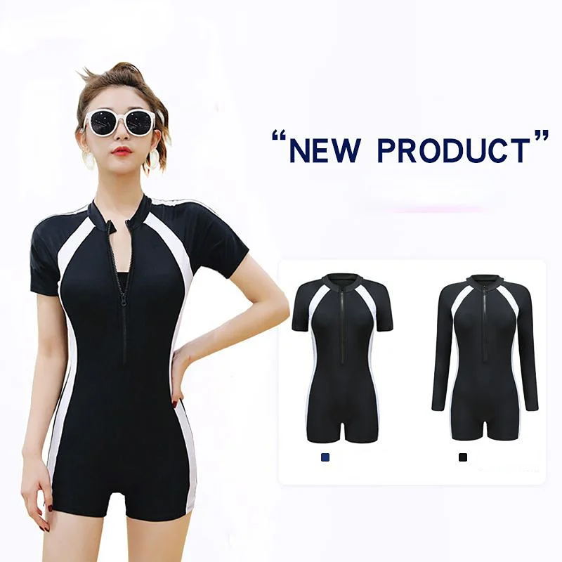 Купи Women Rash Guard One Piece Swimsuit Athletic Swimwear Short Long Sleeve Sun Protection Zipper Surfing Bathing Suit Training за 1,064 рублей в магазине AliExpress