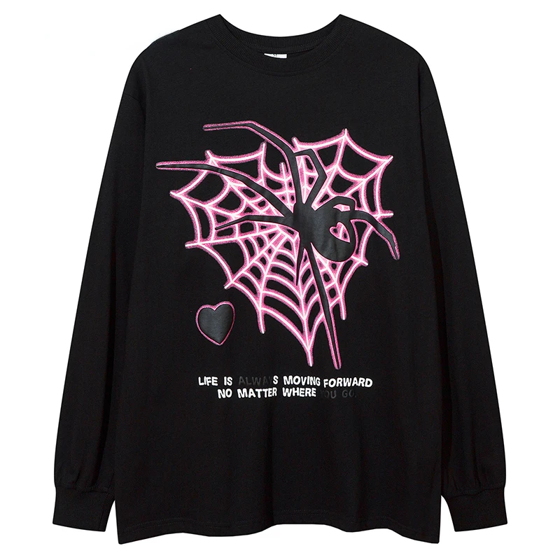 

Autumn Men Long Sleeve Tshirts Hip Hop Spider Graphic Letter Print Y2K T Shirts 2023 Streetwear Harajuku Casual Cotton Tops Tees