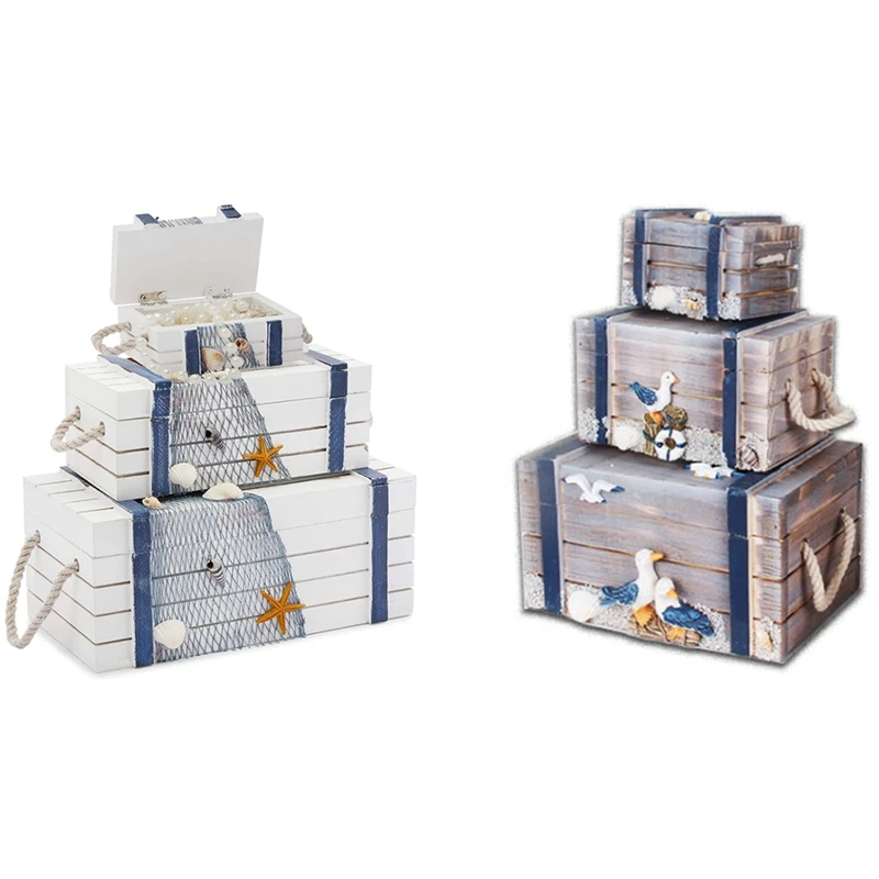 

Деревянная шкатулка для украшений, деревянный органайзер для хранения ручной работы, прибрежный морской пляж, океан, украшение для дома