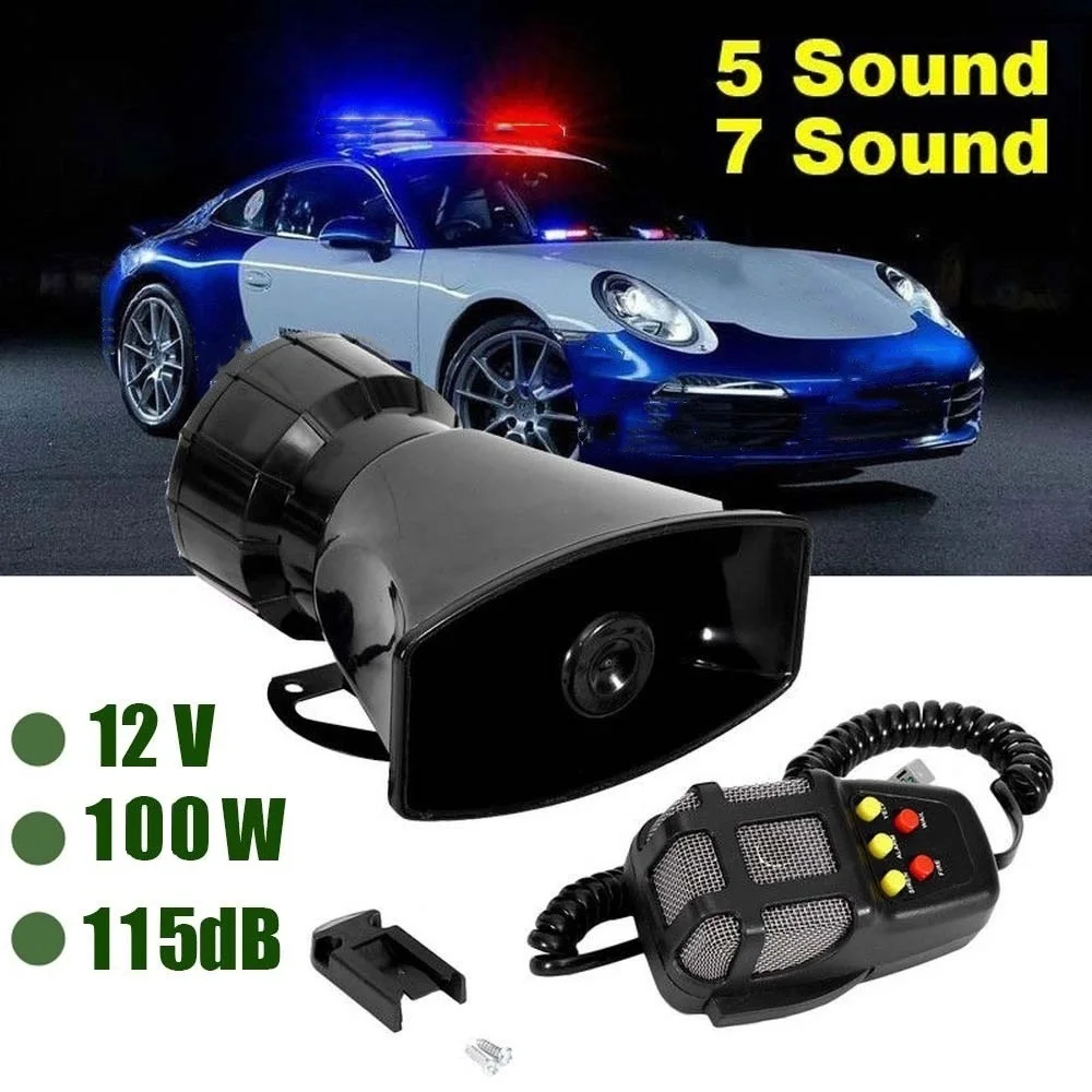 

100W Car Horn Loud Multipurpose Speaker 12V Police Siren Air Horn Megaphone Alarm Emergency Motorcycle Multi-tone & Claxon Horns