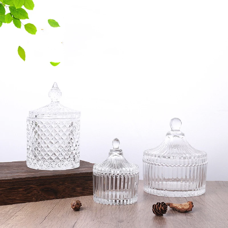 Yurt Glass Transparent Storage Jar Retro Candle Cup with Lid Jewelry Candy Snacks Glass Storage Jar Home Decor Accessories