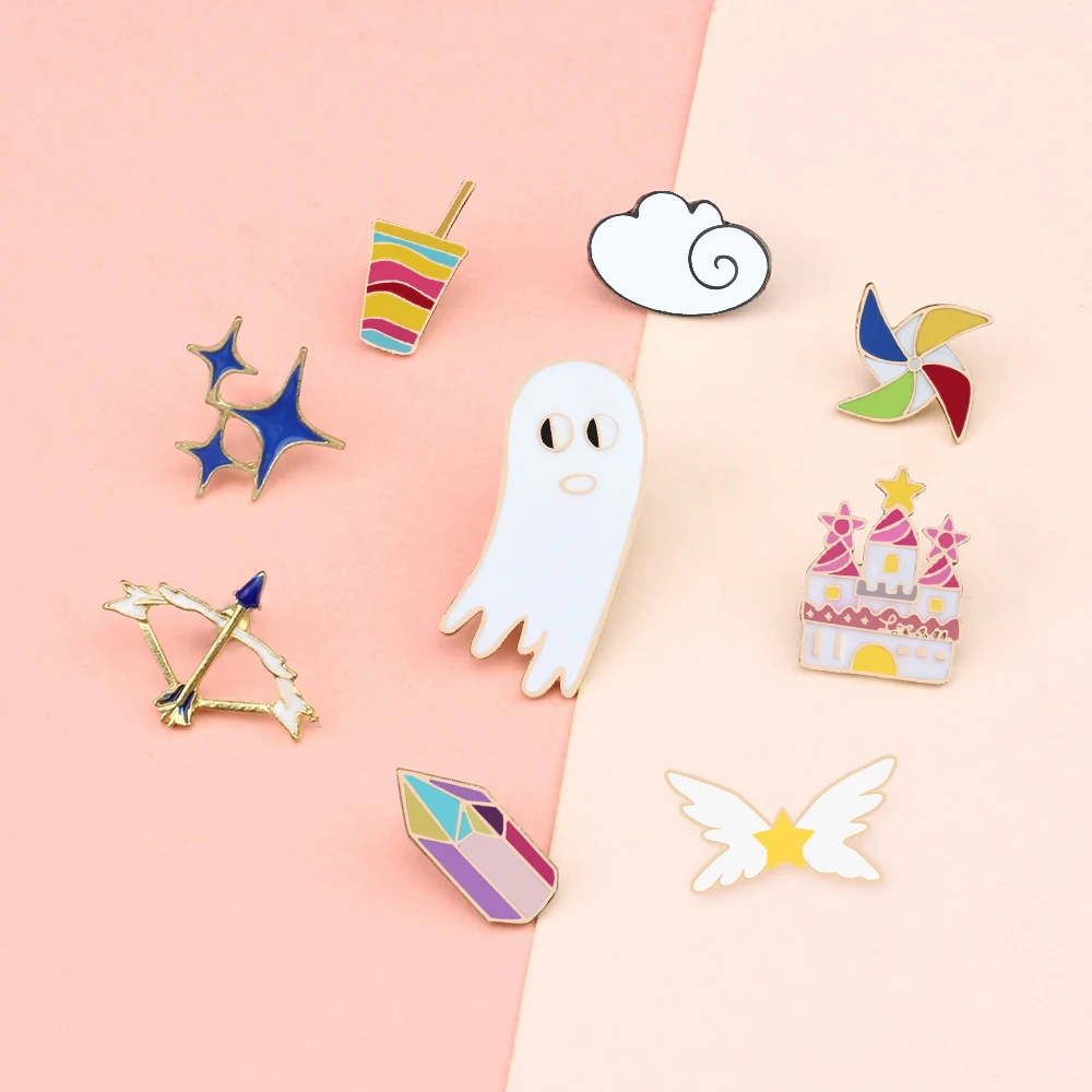 Cartoon House Star Metal Brooches Windmill Bow Arrow Ccloud Drink Badge Brooch Lapel Pin Denim Jeans Shirt Bag Pins Accessories