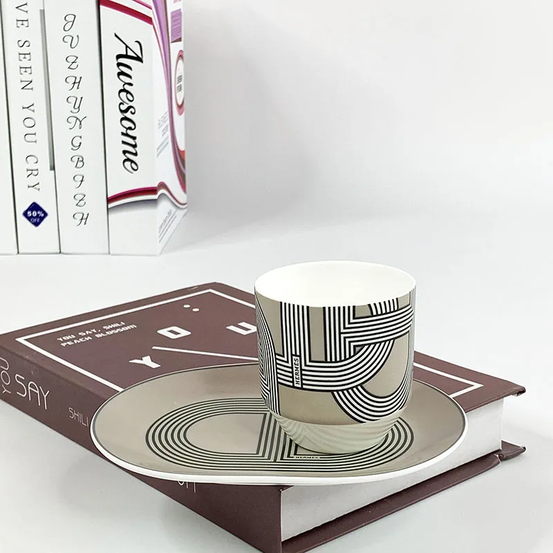 

Colorful Creative Rainbow Track Tableware Bone China Coffee Cup With Saucer Oval Set Afternoon High-end Home Gifts