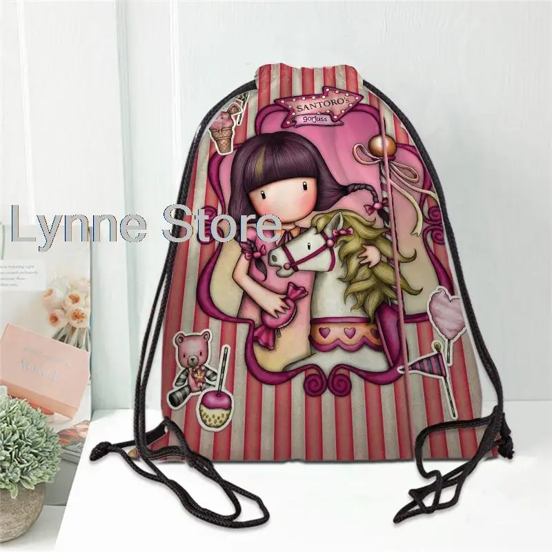 Custom Cartoon Santoro Gorjuss Printing Drawstring Backpack Shoe Bag Travel Beach School Multi-function Satin Drawstring Bags