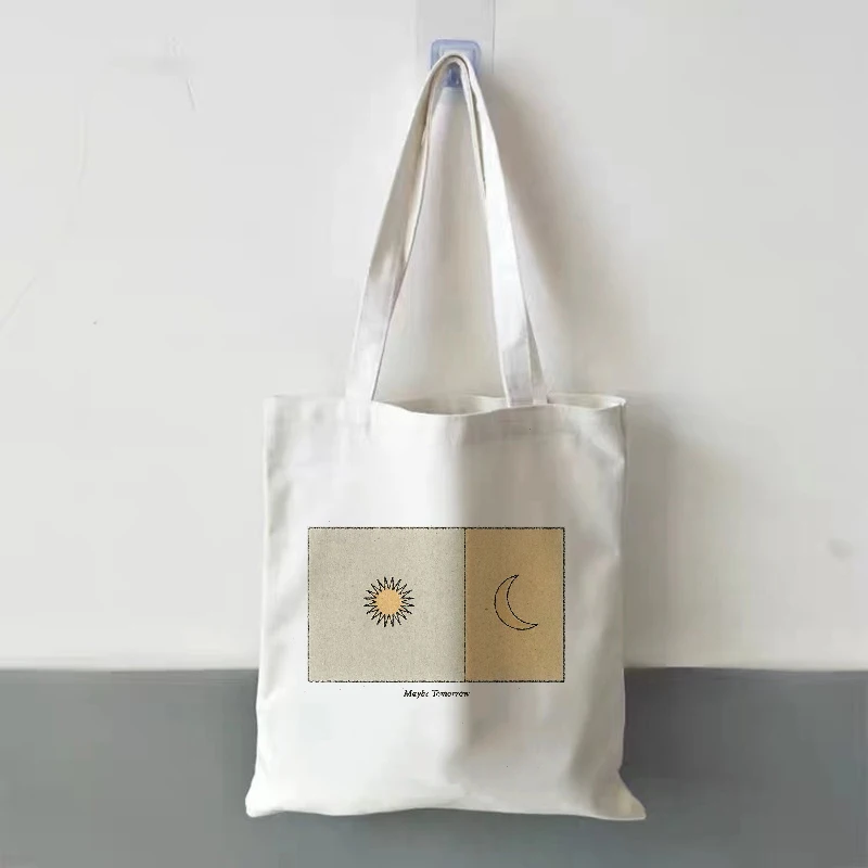 

Холщовая сумка для покупок для женщин, многоразовая женская сумка-тоут через плечо с рисунком солнечной Луны, эко-сумка для продуктов