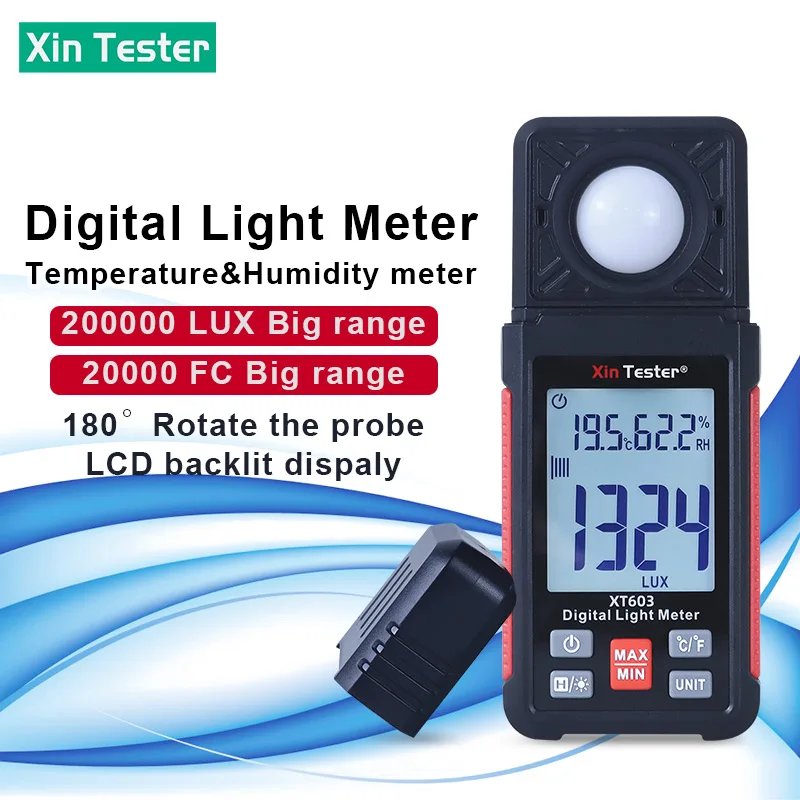 

Цифровой измеритель люкс Xin Tester XT603 200000, датчик освещенности, фотометр, измеритель температуры и влажности окружающей среды