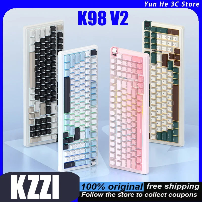 Фото Механическая клавиатура KZZI K98 V2 с тремя режимами подключения, RGB-подсветкой, аккумулятором 10000 мАч, идеально подходит для офиса, игр и киберспорта, с возможностью горячей замены переключателей №1