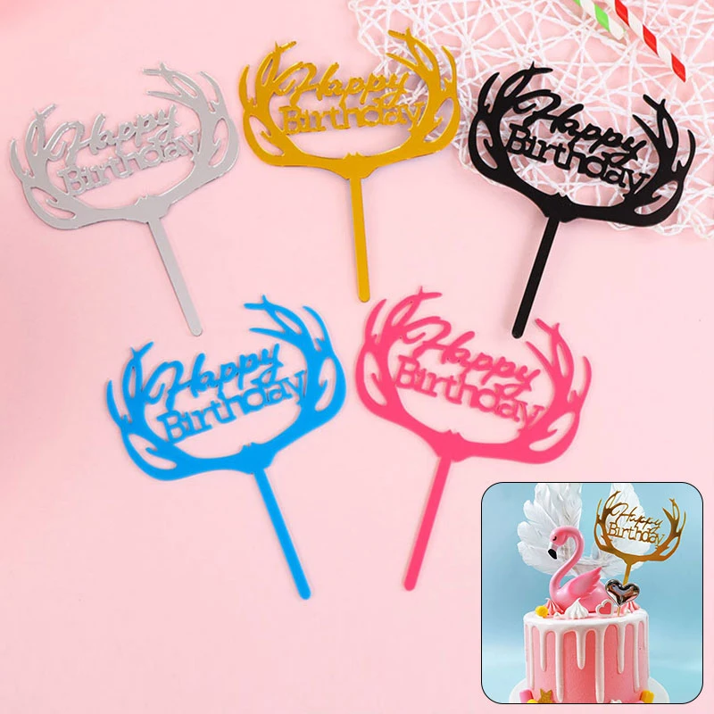 

Crown Happy birthday cake topper cake Insert Decorating Supplies Acrylic rose gold topper cupcak Flag birthday Party decoration