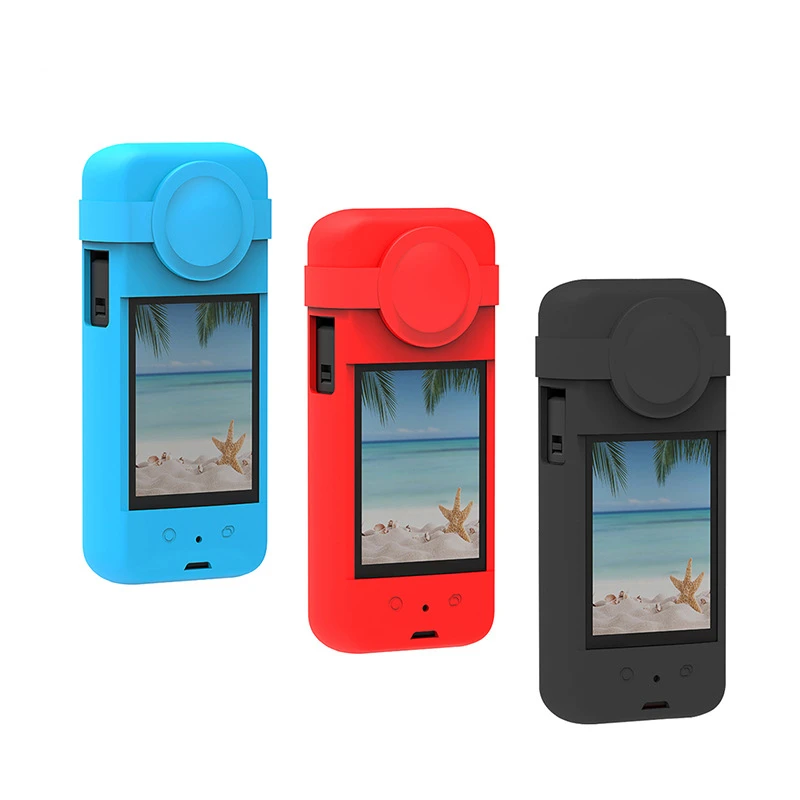 Силиконовый защитный чехол с крышкой для объектива Insta360 X3 (черный)