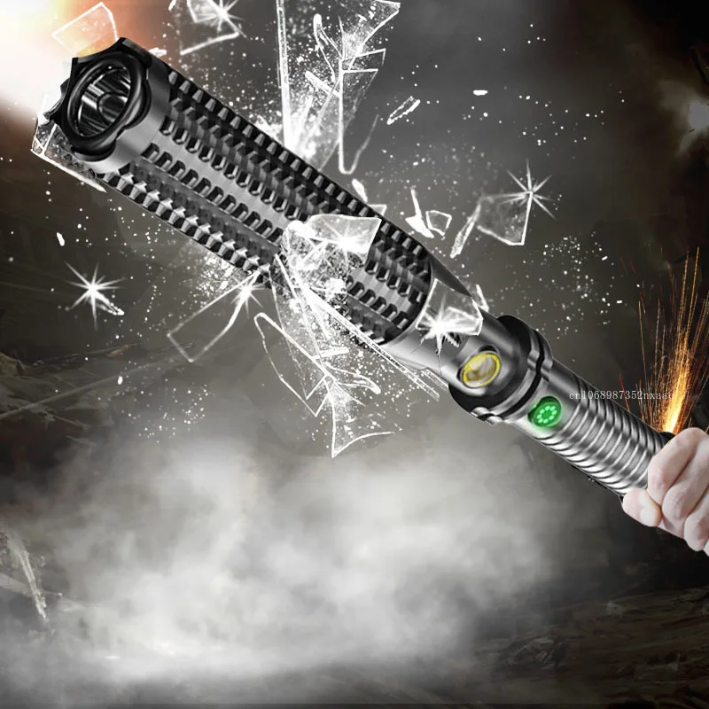 

High Power Indestructible LED Flashlight Rechargeable Security Patrol Broken Window Self-defense Wolf Tactical Tooth Stick Torch
