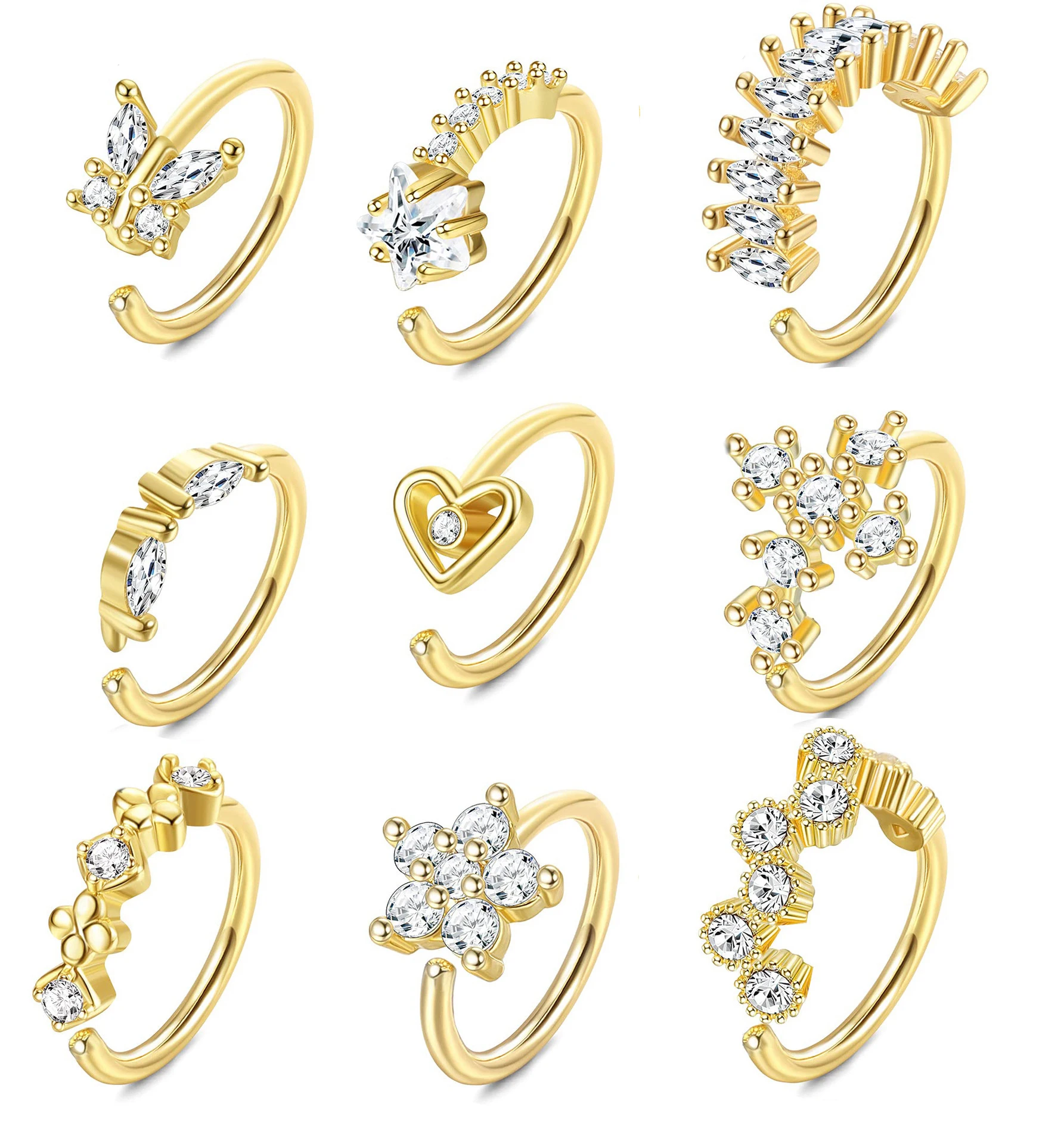 

Fashion Cubic Zircon Nose Ring for Women CZ Star Butterfly Flower Heart Nose Septum Piercing Ring Body Piercing Jewelry