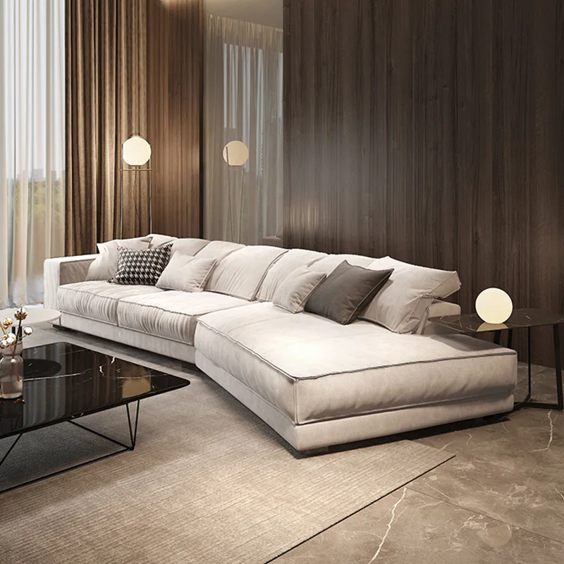 

Italian frosted Technology cloth sofa living room special-shaped corner modern minimalist arc wash free sofa