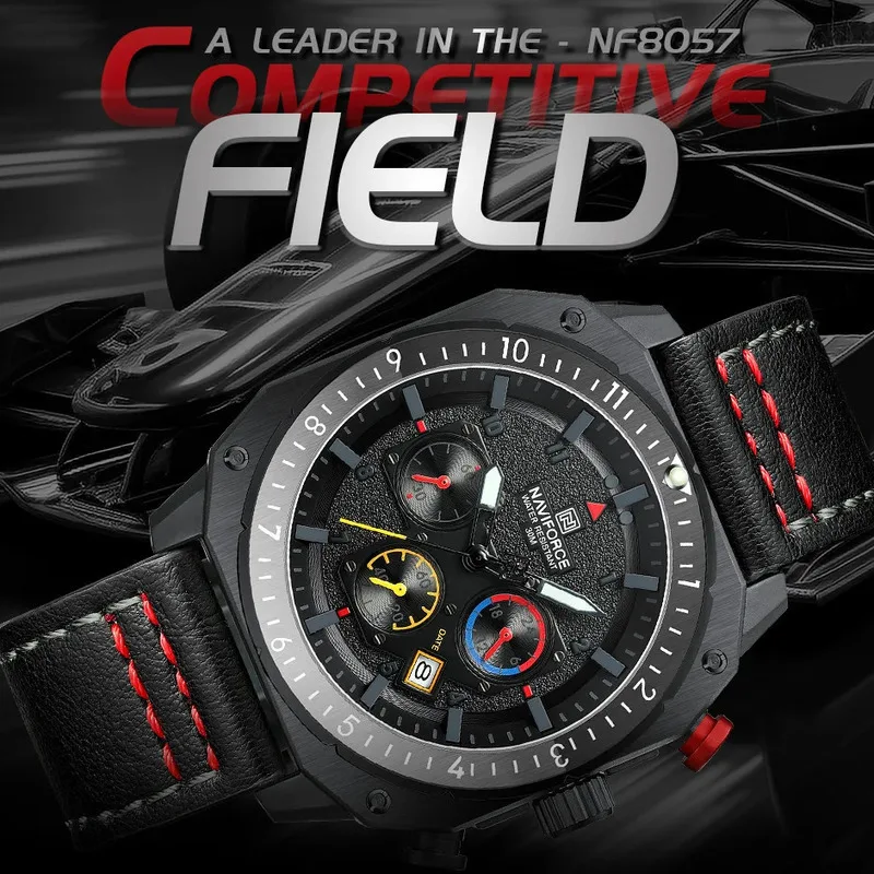NAVIFORCE мужские часы 8057 гонки циферблат модный светящийся Календарь