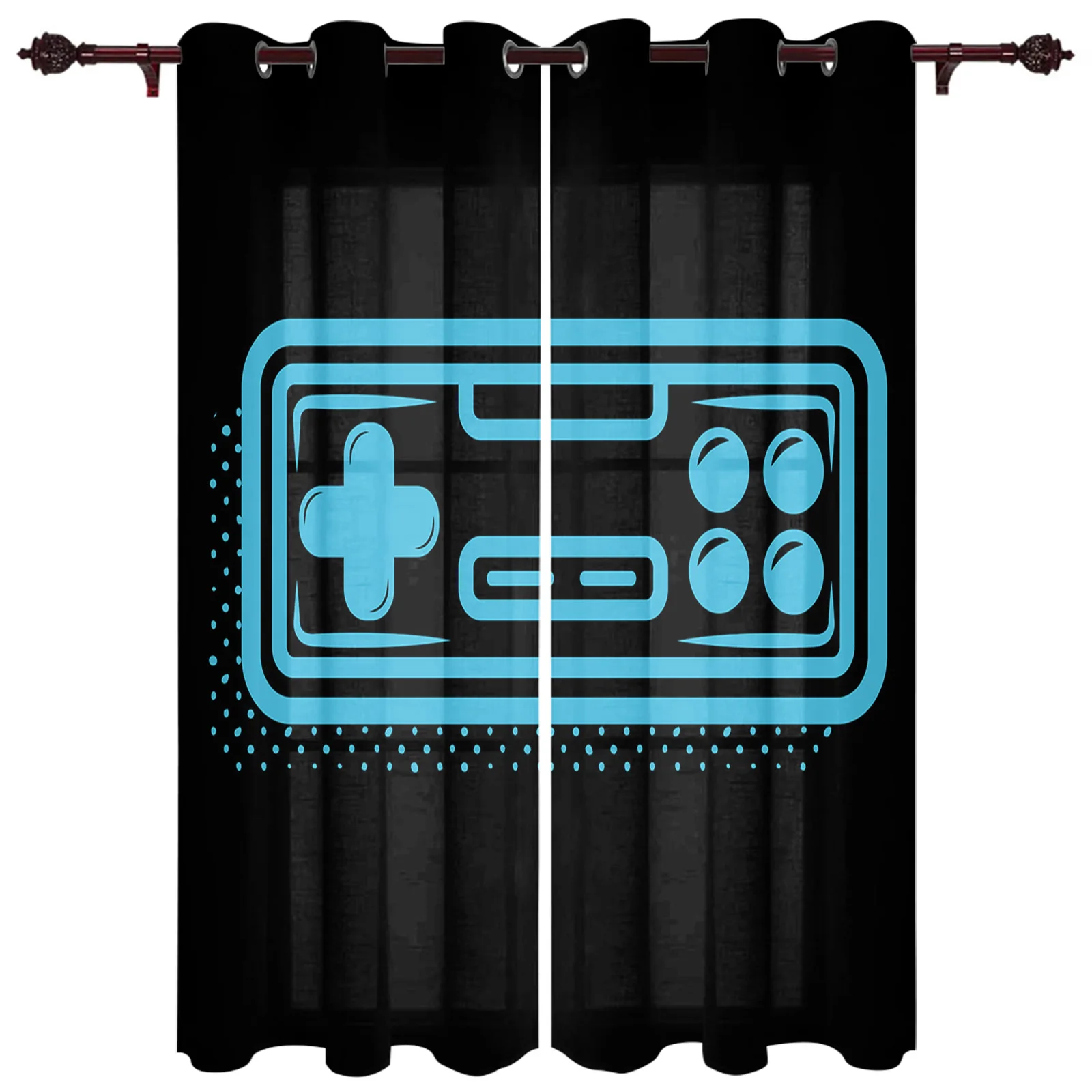 

Game Controller Blue Printed Curtains for Kitchen Living Room Decor Curtains for Bedroom Balcony Basic Household Drapes
