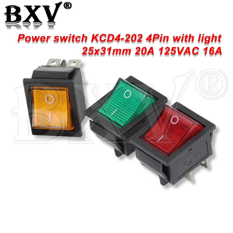 5 шт., быстроразъемный выключатель питания с светильник кой, 25x31 мм, 20A, 125 В переменного тока, 16A, 250 В переменного тока, переключатель 25x31 25*31
