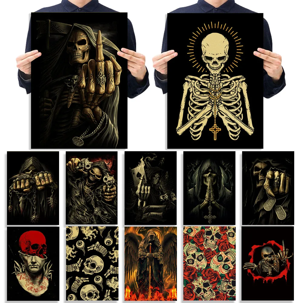 Графические плакаты с изображением черепа из крафт-бумаги | Дом и сад